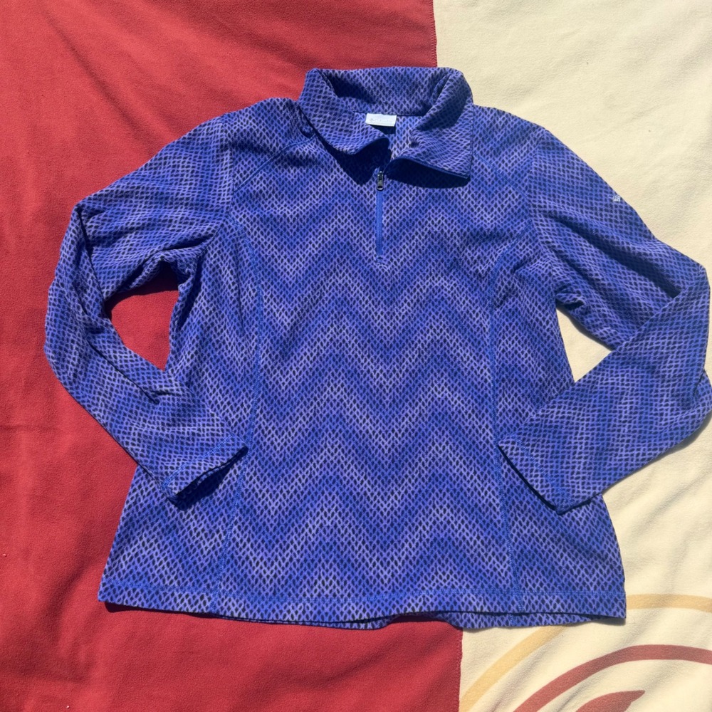 Columbia Womens XL Purple Blue Chevron Diamond Fleece Quarter Zip Pullover Top